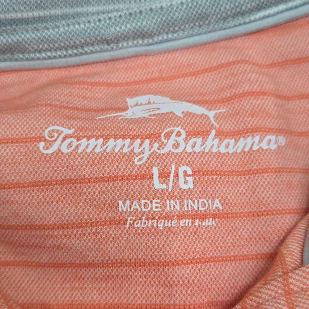 Tommy Bahama Polo Shirt Mens Large Coral Orange Striped Short Sleeve Cotton - Picture 3 of 13
